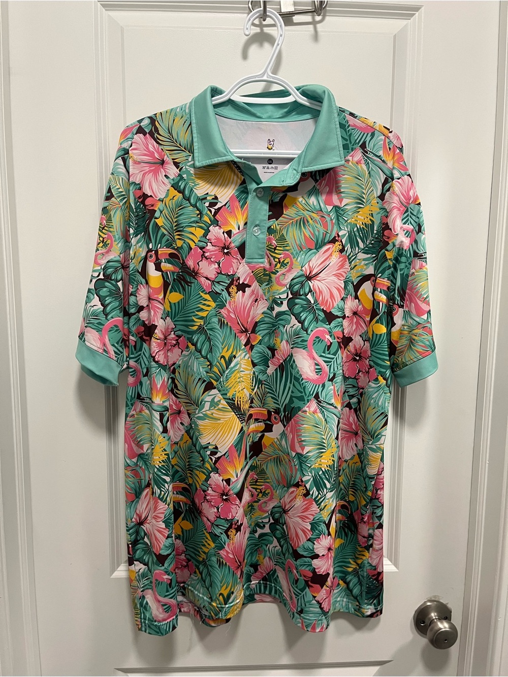 Roll Golf Polo Tropical Flamingos And Toucans Performance XXL